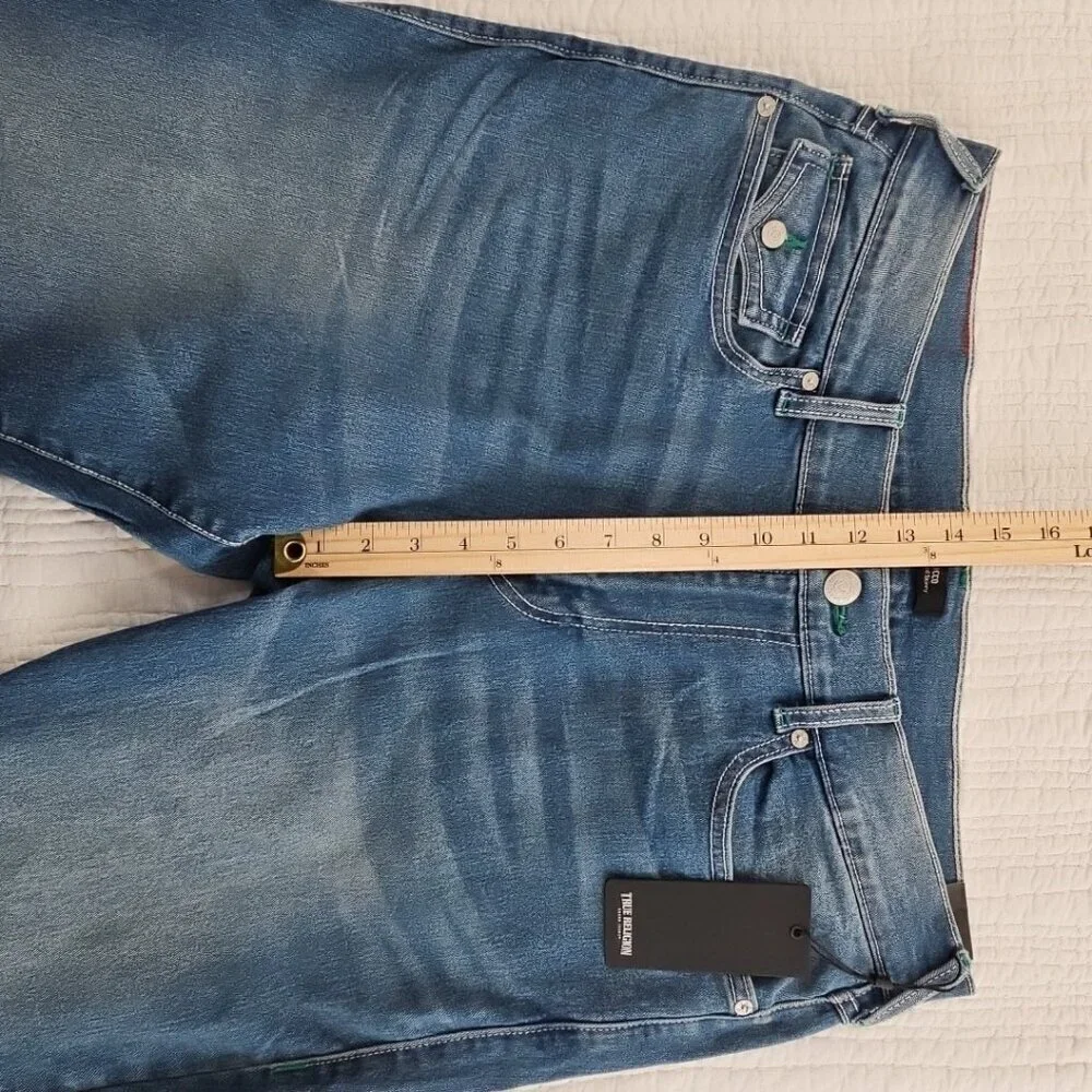 NWT True Religion Rocco Jeans Men's 36x32 Light Relaxed Flap Pocket Green Stitch